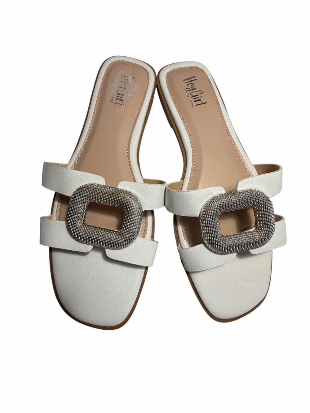 Corkys Ring around the Rosie White Slide Sandals with Decorative Buckle Sz 10